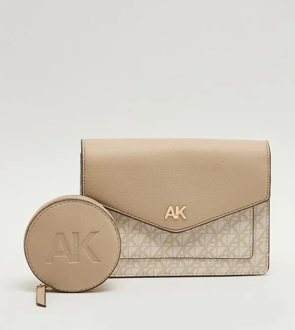 آن كلاين Anne Klein Monogram Patterned Flap Crossbody Bag